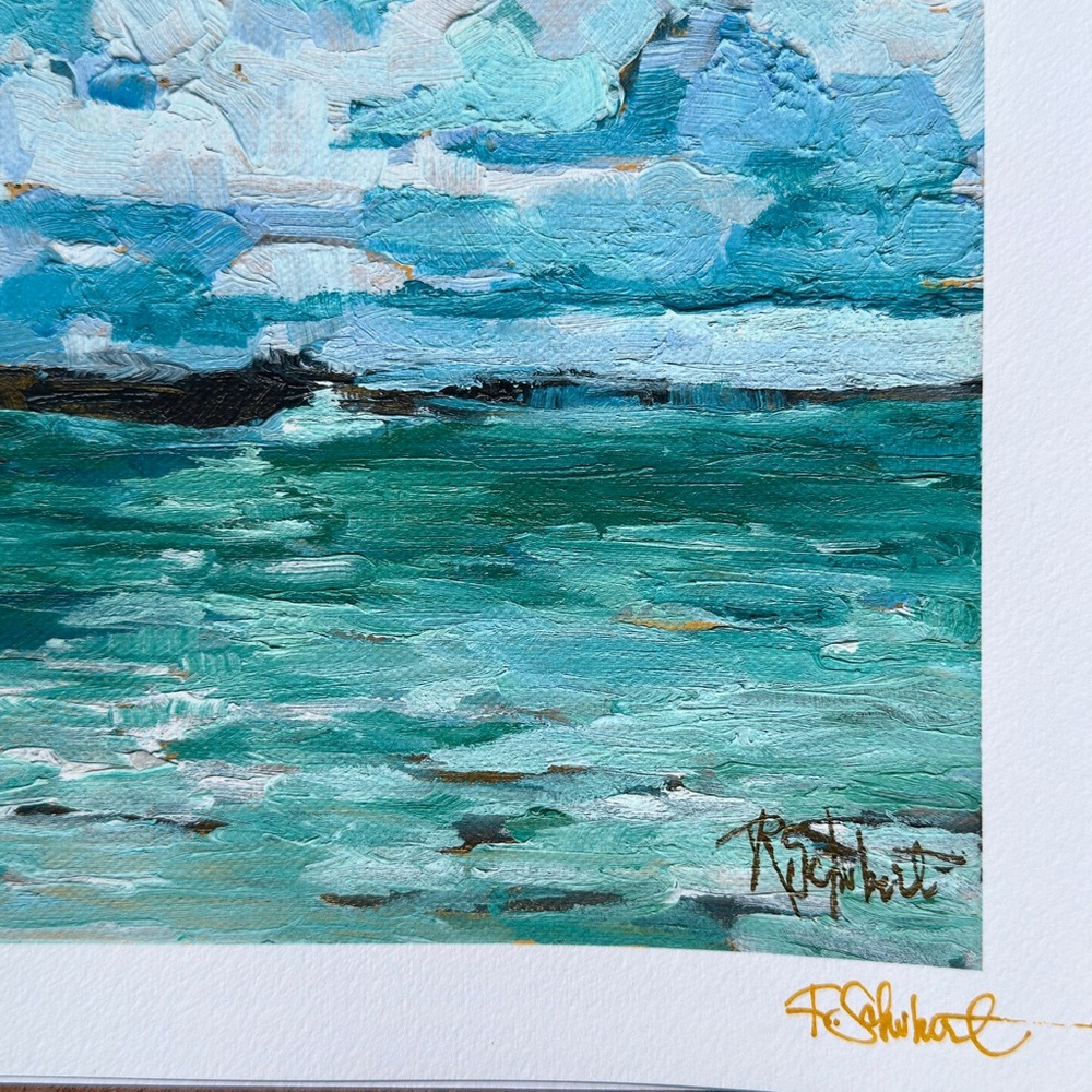 Caribbean Sea 12x12” inch Fine Art Print, Blue Seascape Hand Signed Wall Decor - Picture 4 of 6
